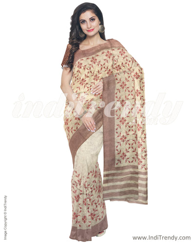 ITR-1248 - Beige & Red Blended Tussar Saree