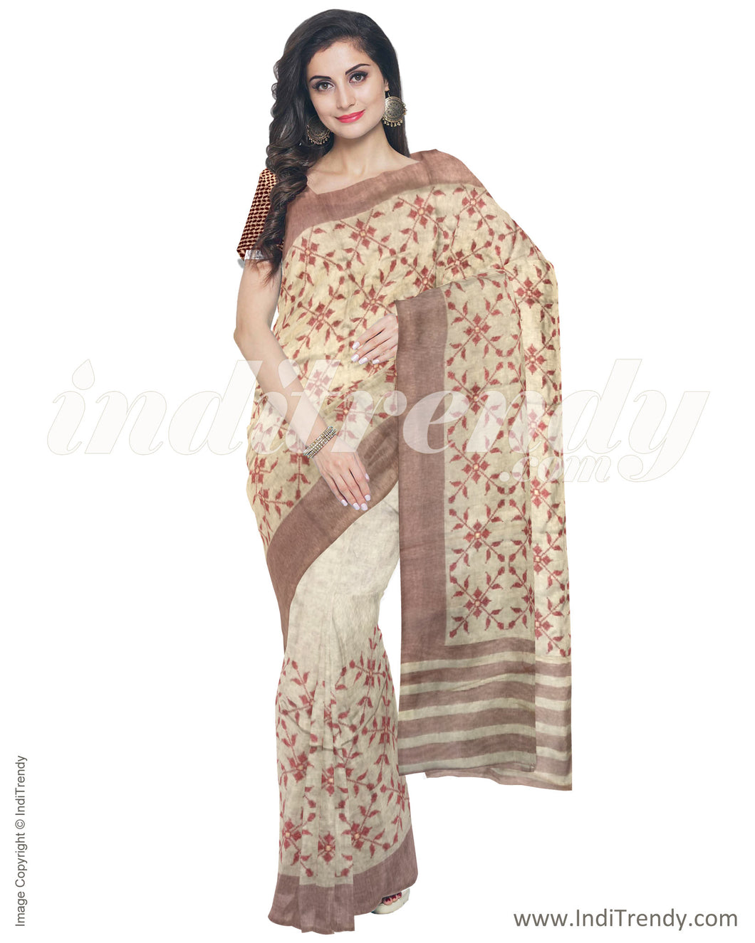 ITR-1248 - Beige & Red Blended Tussar Saree